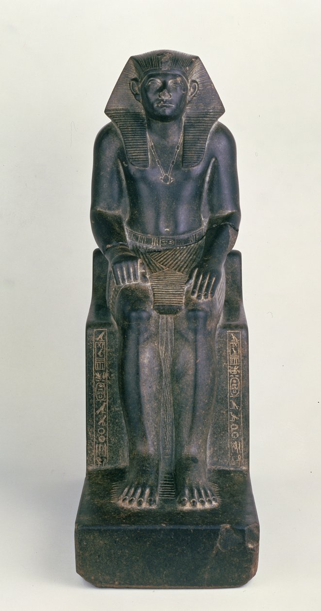 Estátua sentada de Sesostris III, de Hierakonpolis, Middle Kingdom (granito preto) de Egyptian 12th Dynasty