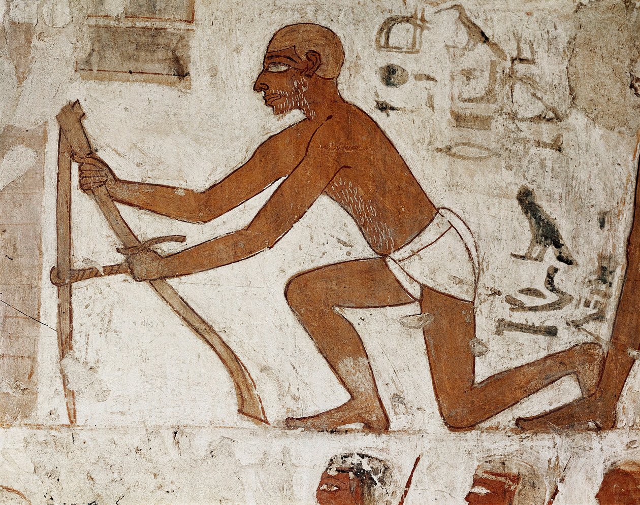 Um artesão que faz medições para a construção de uma parede, detalhe do afresco decorando o túmulo de Rekhmire, governador de Tebas e vizir durante o reinado dos faraós Thutmes III e Amenophis II (18ª dinastia 1500 a 1292 AC), Tumba (TT100), Vall de Egyptian 18th Dynasty