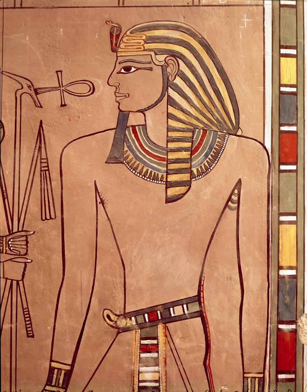 Amenhotep II (c.1427-1392 aC) com um ankh sendo levantado de seus lábios, da câmara do sarcófago de seu túmulo, New Kingdom (calcário pintado) de Egyptian 18th Dynasty