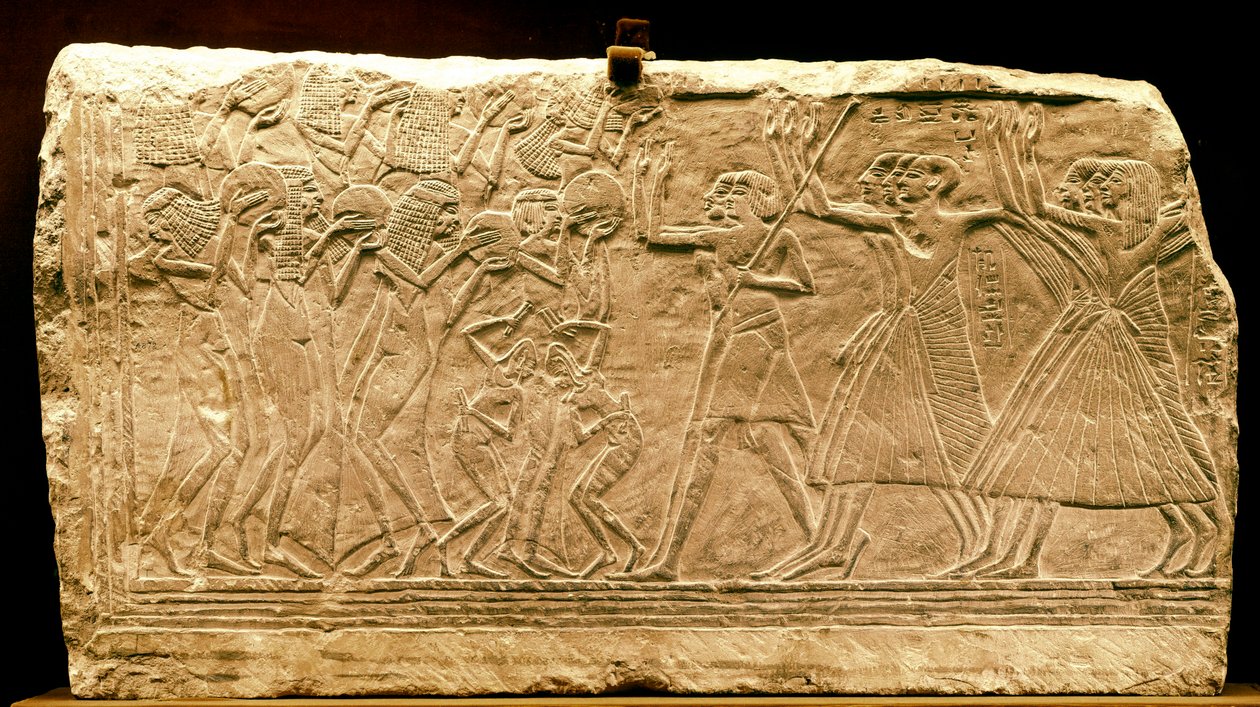 Antigo Egipto: baixo relevo representando uma procissão com dançarino. Novo império. Regne de Ramsés II. Século XIV a.C. Museu do Cairo. Egito de Egyptian 18th Dynasty