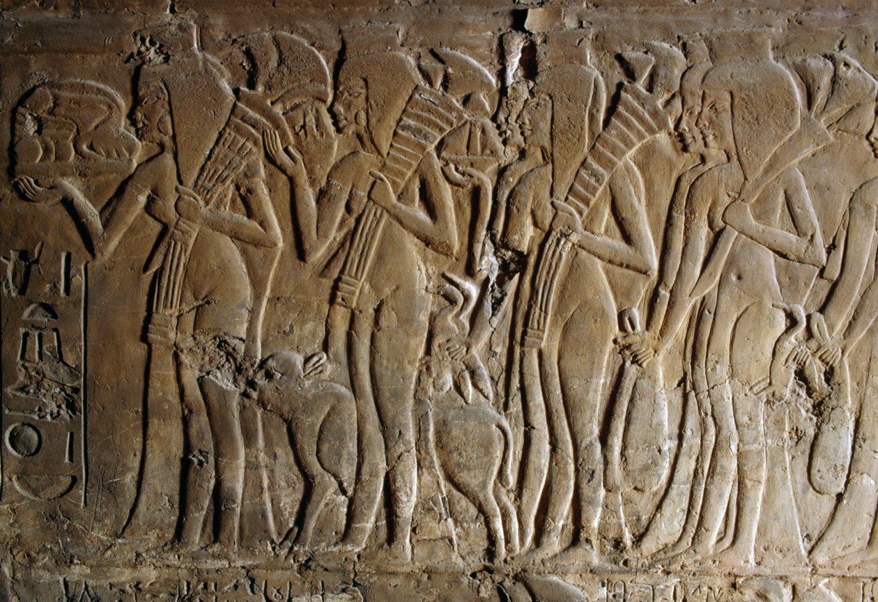 Baixo-relevo do túmulo de Maia, ama de leite de Tutankhamon, Saqqara, Egipto, Civilização Egípcia, Novo Reino, Dinastia XVIII, pormenor de Egyptian 18th Dynasty