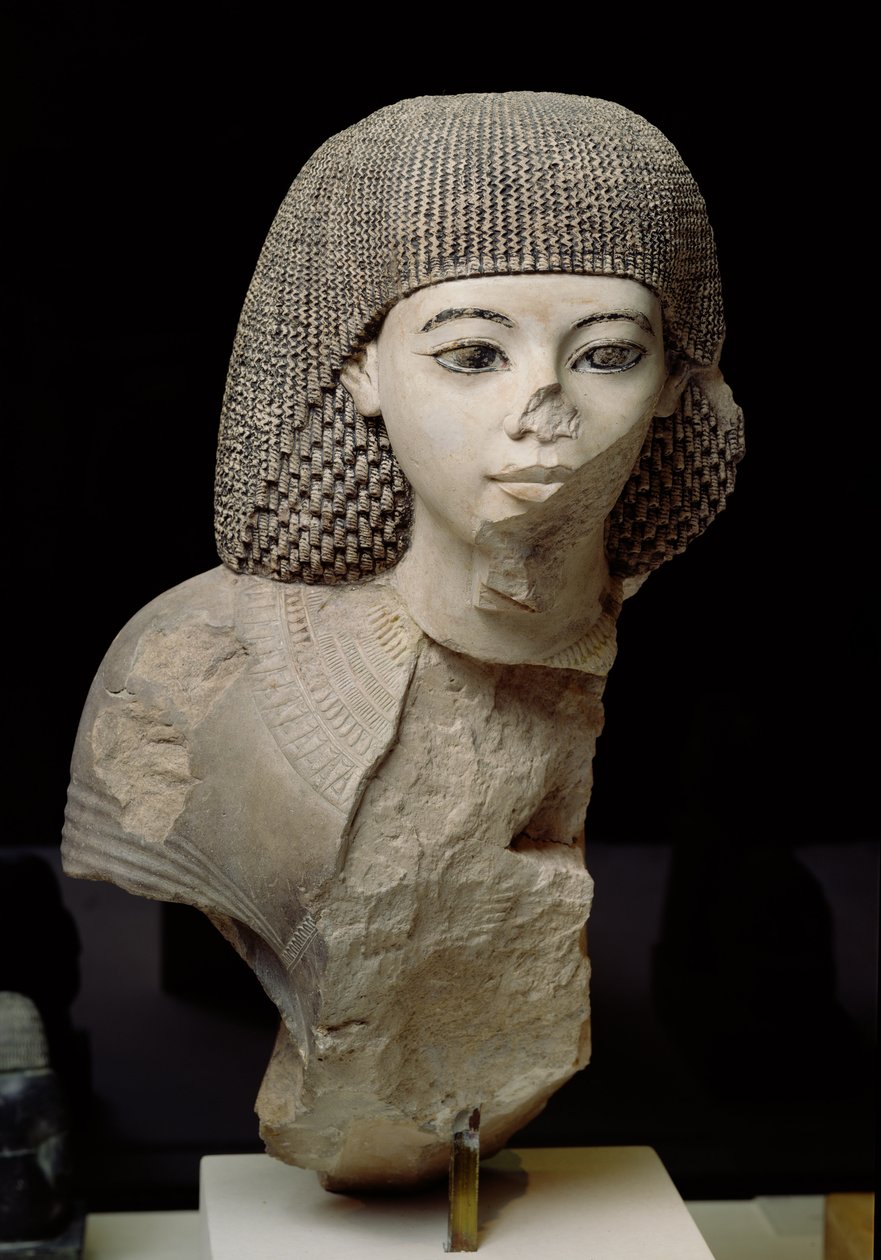Busto do Escriba Real, Meniou, Novo Reino, c.1391-53 aC (calcário) de Egyptian 18th Dynasty