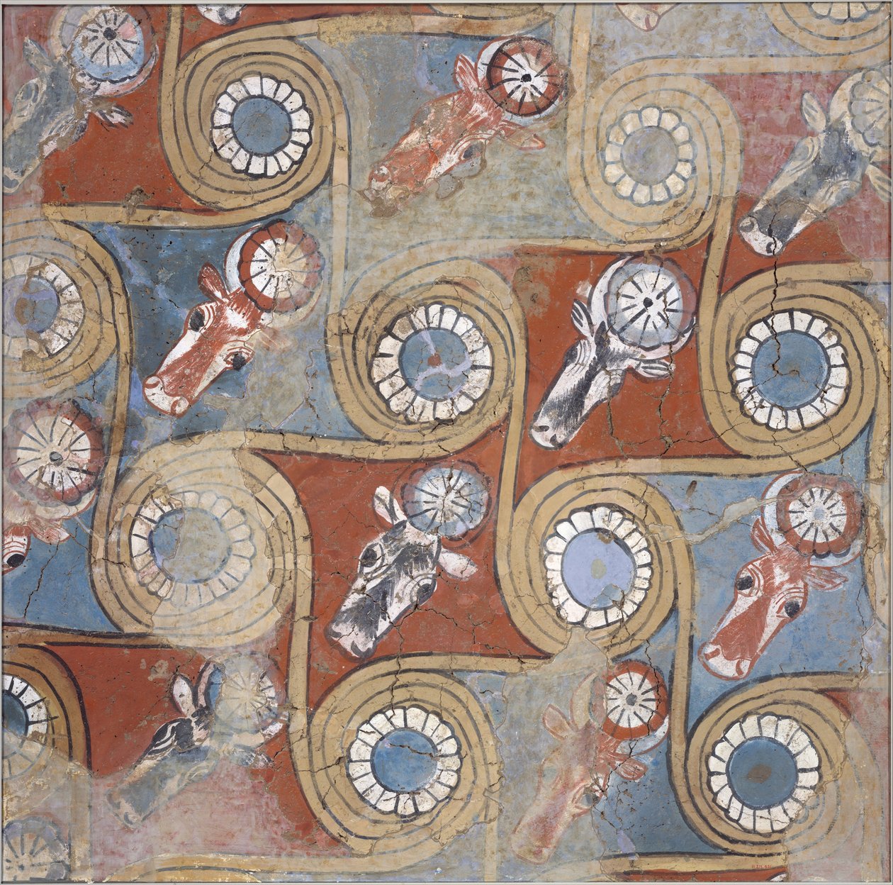 Pintura de teto do palácio de Amenhotep III, c.1390–1353 aC (lama seca, gesso de barro, gesso) de Egyptian 18th Dynasty