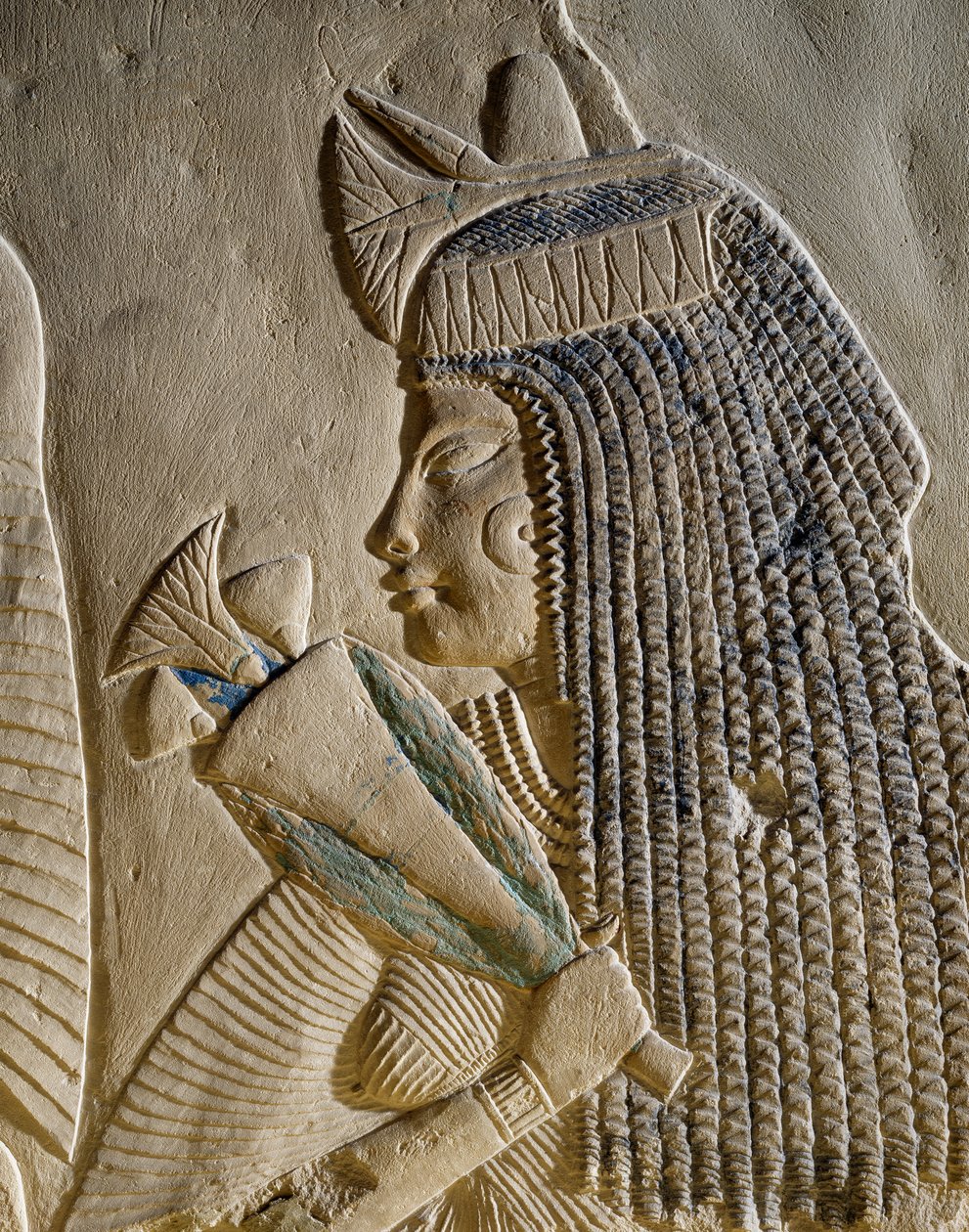 Dejat, pormenor do baixo-relevo pintado representando Imenmes e Dejat, pais do general Imeneminet, do túmulo em Mênfis, Civilização Egípcia, Novo Reino, Dinastia XVIII de Egyptian 18th Dynasty