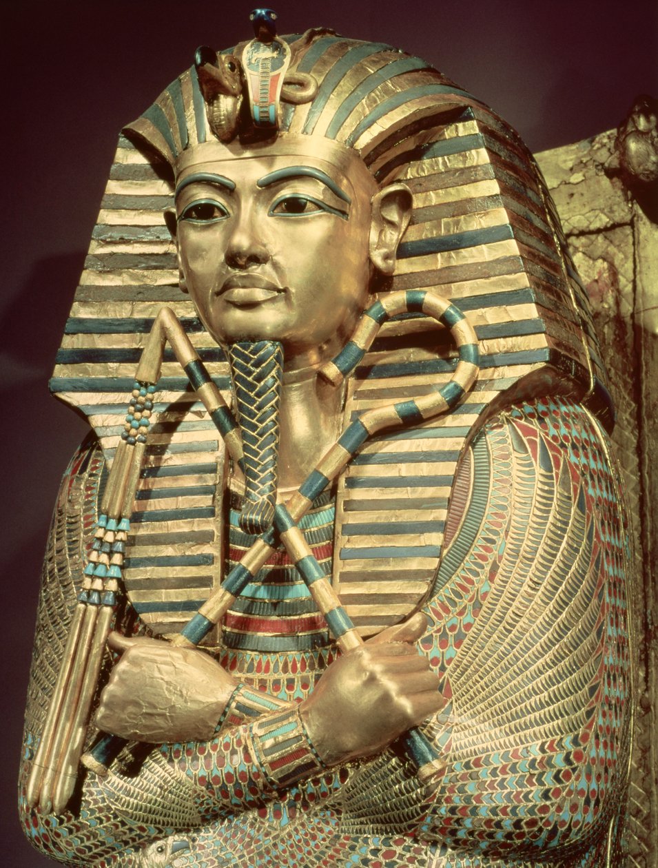 Detalhe do segundo caixão mumiforme de Tutancâmon de Egyptian 18th Dynasty