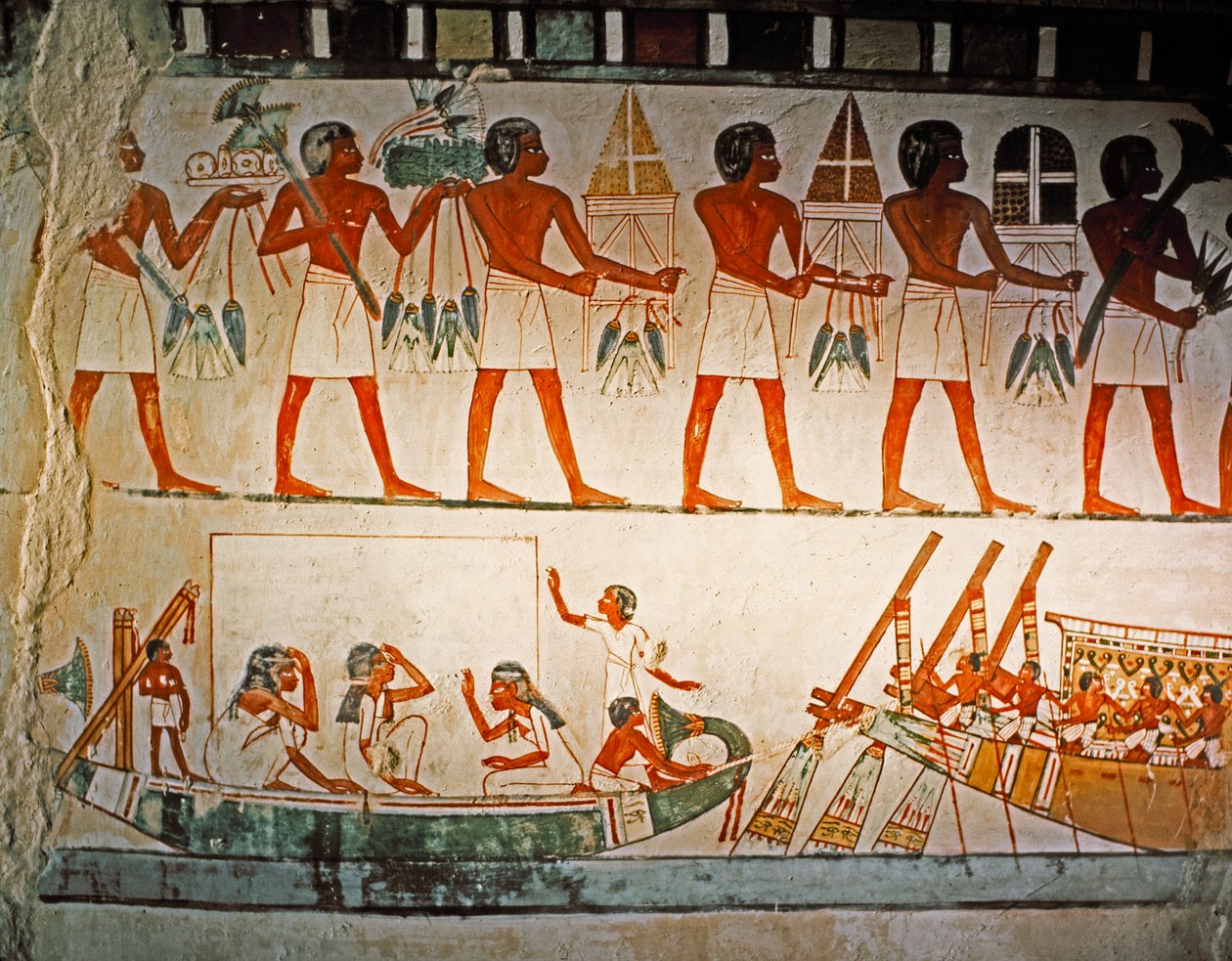 ARTE EGÍPCIA: Pintura mural no túmulo de Nakht em Elwet el-Sheik Abdel Q..., c. 1425 a.C. (pedra calcária) de Egyptian 18th Dynasty