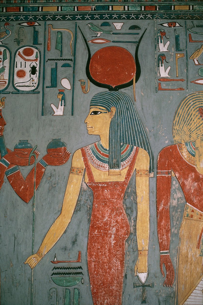 Egipto, Antiga Tebas, Luxor, Vale dos Reis, Túmulo de Horemheb, Pintura mural representando a deusa Ísis, Novo Reino, Dinastia XVIII de Egyptian 18th Dynasty