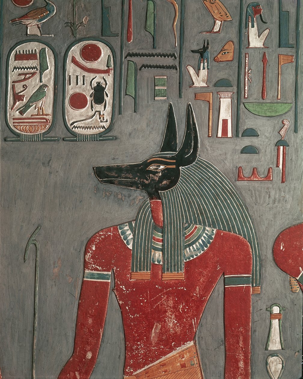 Egipto, Tebas Antiga, Vale dos Reis, Mural de Anúbis no Túmulo de Horemheb de Egyptian 18th Dynasty