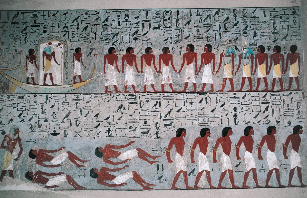Egipto, Luxor, Vale dos Reis, Túmulo de Horemheb, pintura mural de Egyptian 18th Dynasty