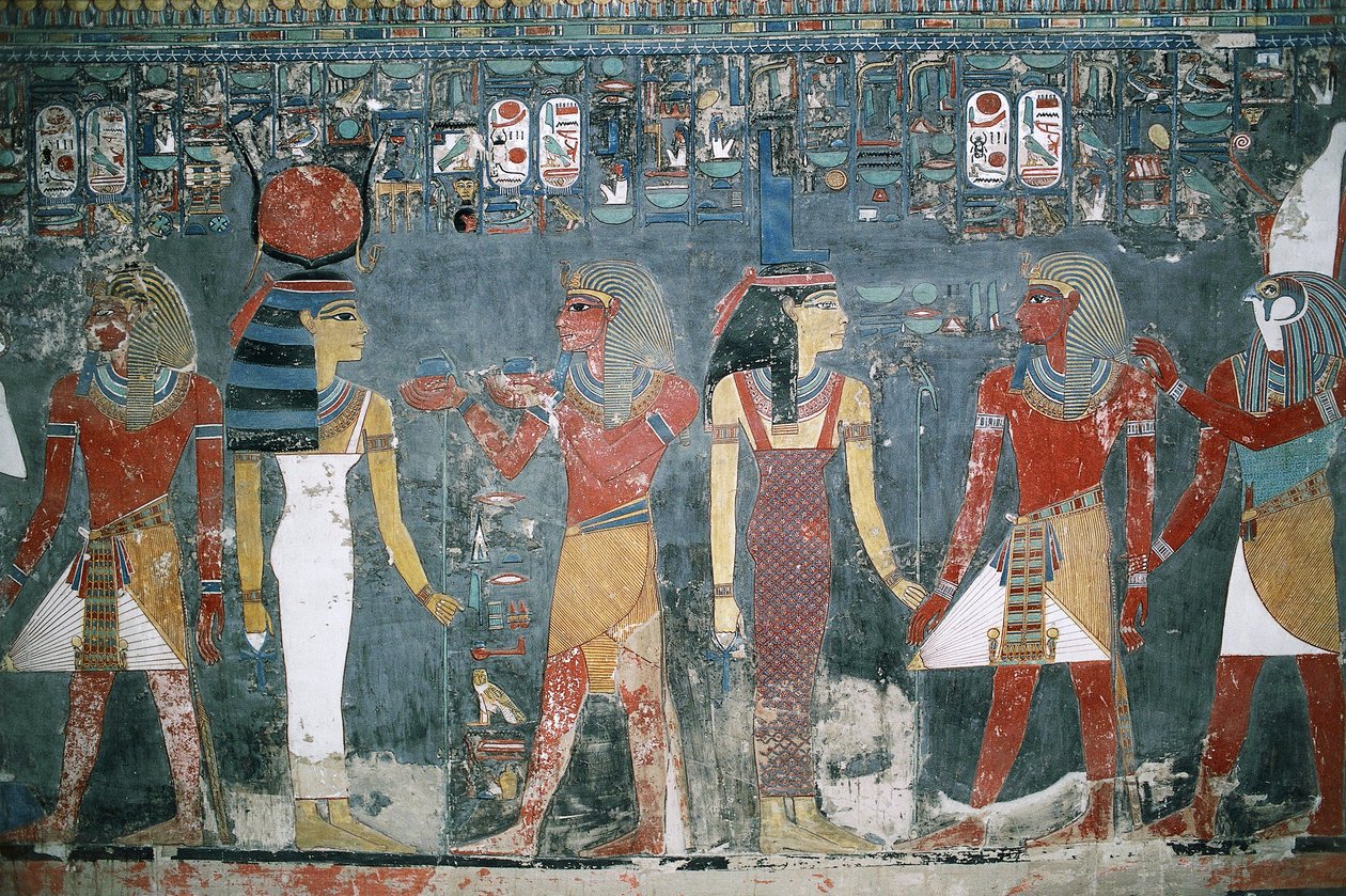 Egipto, Luxor, Vale dos Reis, Túmulo de Horemheb, pintura mural de Egyptian 18th Dynasty