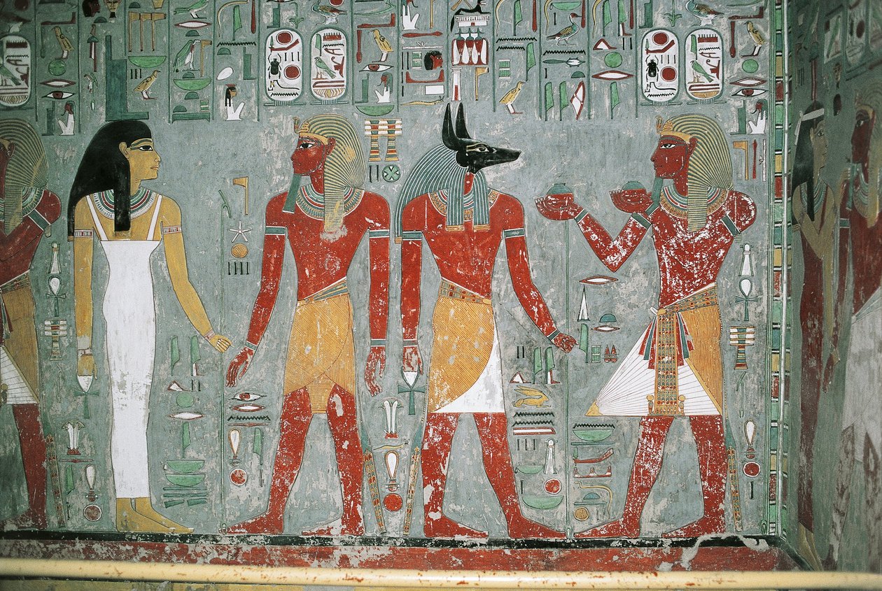 Egipto, Luxor, Vale dos Reis, Túmulo de Horemheb, pintura mural de Egyptian 18th Dynasty