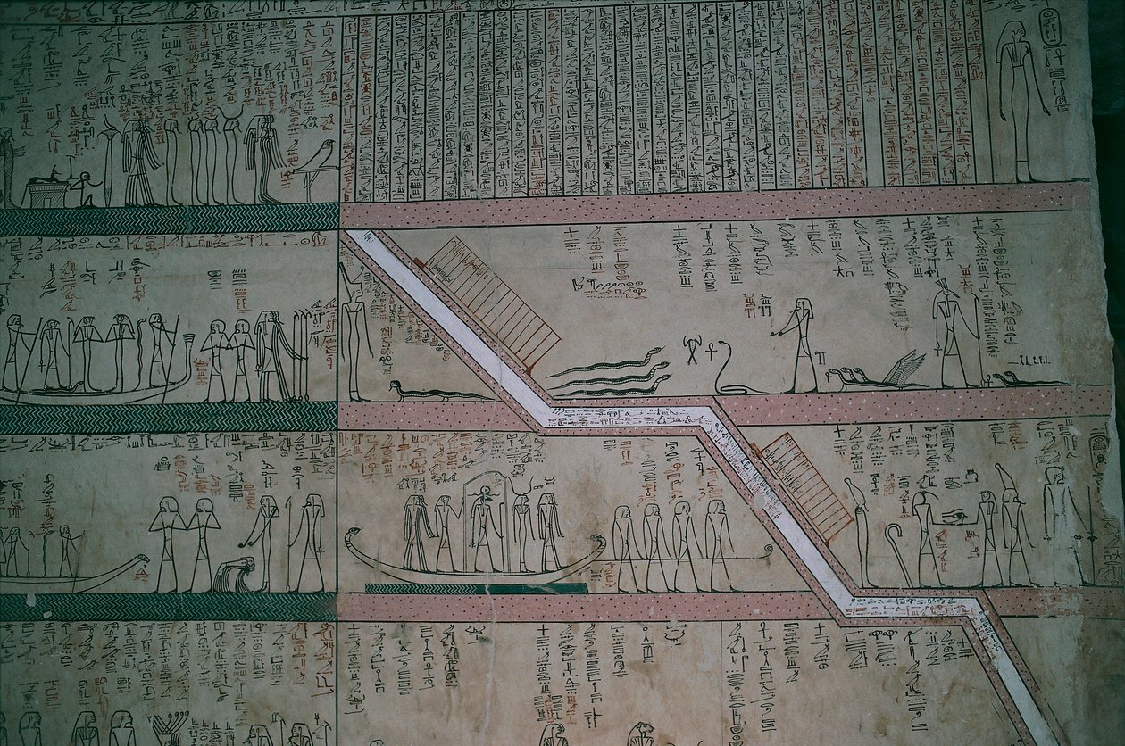 Egito, Luxor, Vale dos Reis, Túmulo de Tutmés III, frescos da câmara funerária de Egyptian 18th Dynasty