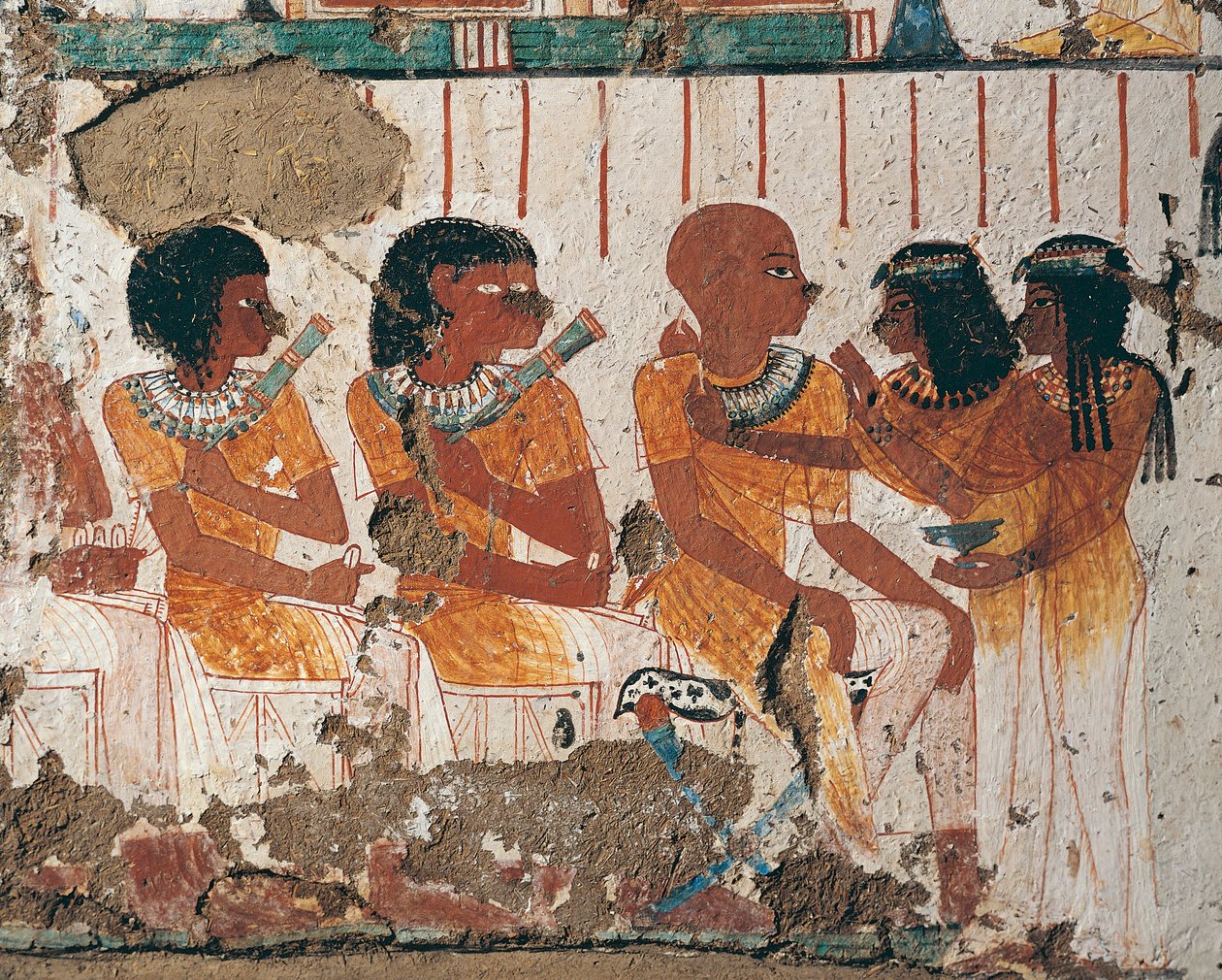 Egipto, Necrópole de Thebes Assassif Ocidental, Túmulo de Nenamon e Ipuki. Ofertas frescas de colares para falecidos. (Novo Reino, Dinastia XVIII) de Egyptian 18th Dynasty