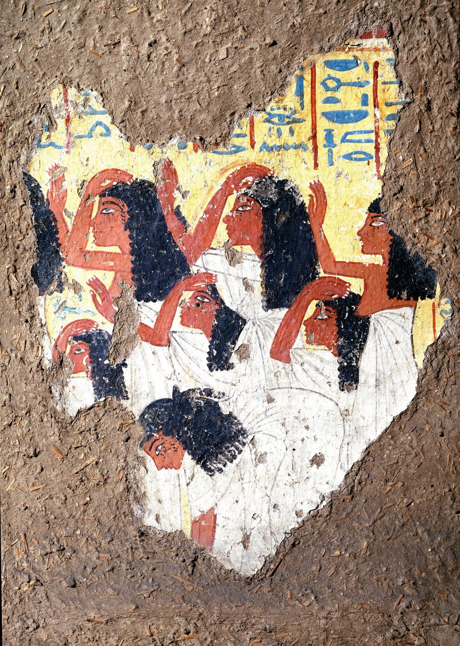 Antiquite egípcio: fresco do túmulo da pintora Maia, um grupo de choro. 18ª dinastia. Da Capela da Maia, Deir el-Medineh (el Medineh), Novo Império Dim. 67 cm Turim, Museu Egípcio de Egyptian 18th Dynasty