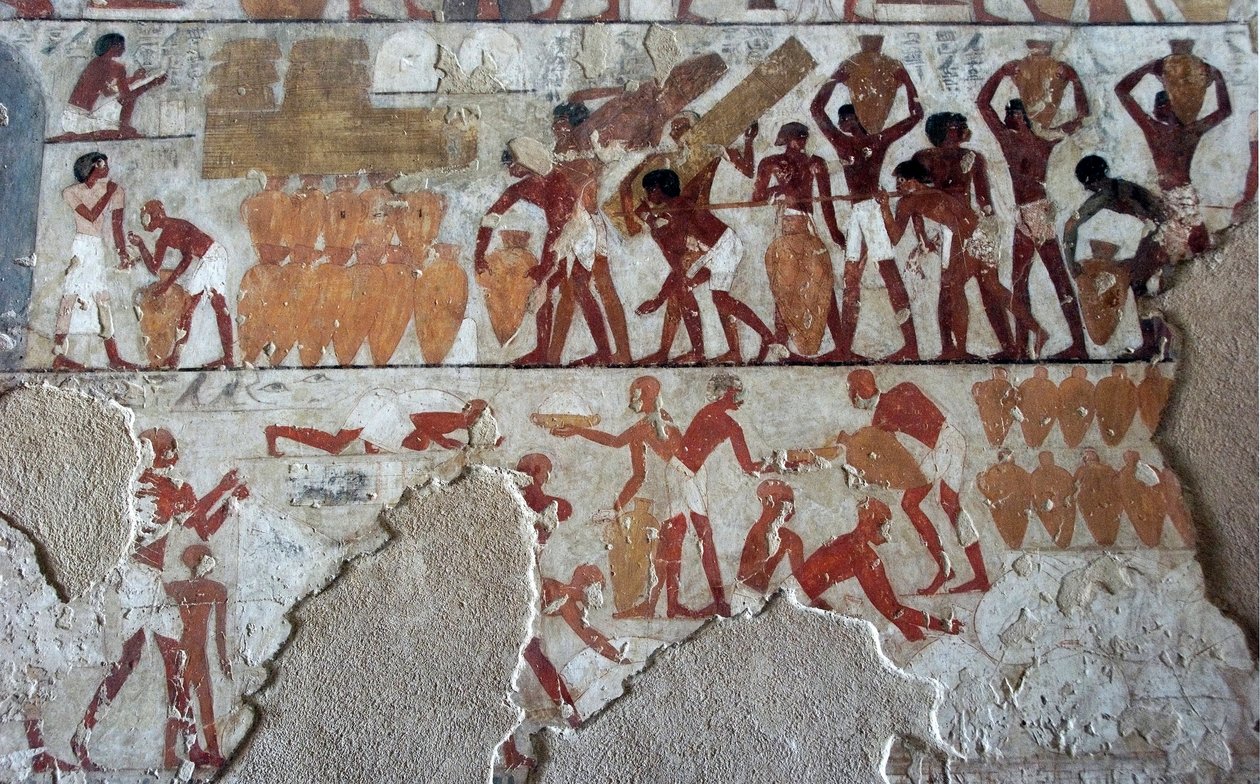 Antiguidade egípcia: pintura decorando o túmulo de Rekhmire (TT100), vizir da 18ª dinastia de Egyptian 18th Dynasty