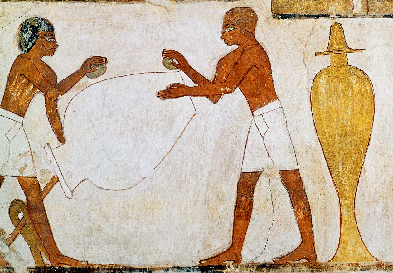 Gravando e polindo vasos em ouro e prata, do túmulo de Rekhmire de Egyptian 18th Dynasty