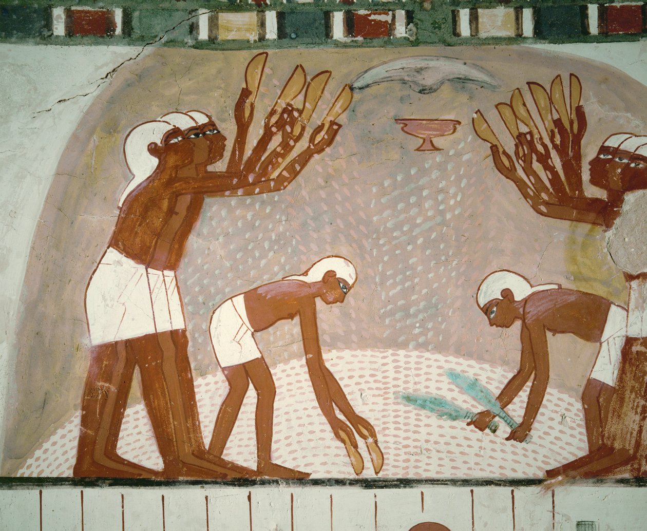 Agricultores a joeirar cereais (pintura mural) de Egyptian 18th Dynasty