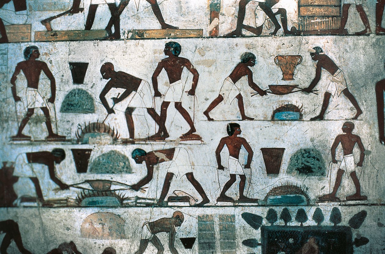 Operações de fundição, South Wall of the Tomb of Rekhmire, New Kingdom (pintura de parede) de Egyptian 18th Dynasty