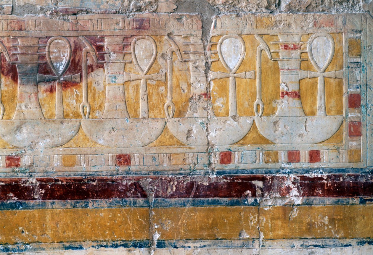 Friso com hieróglifos desejosos, Templo Mortuário de Hatshepsut, Deir el-Bahari, Necrópole Tebana (Lista do Património Mundial da UNESCO de Egyptian 18th Dynasty