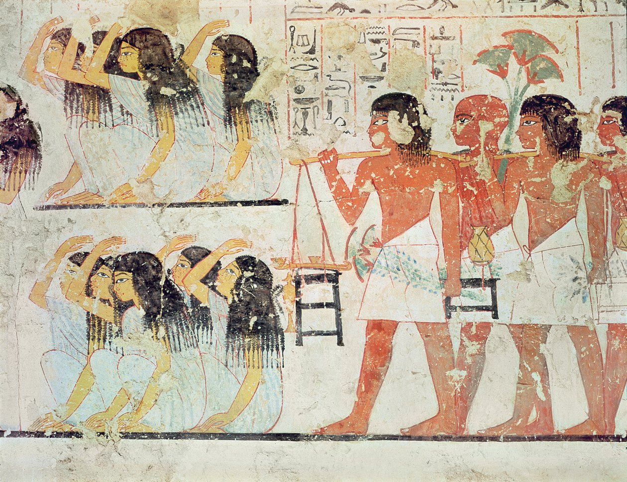 Grupo de luto na procissão fúnebre de Ramose, da Capela Tomba de Ramose, New Kingdom, c.1360 aC (pintura de parede) de Egyptian 18th Dynasty