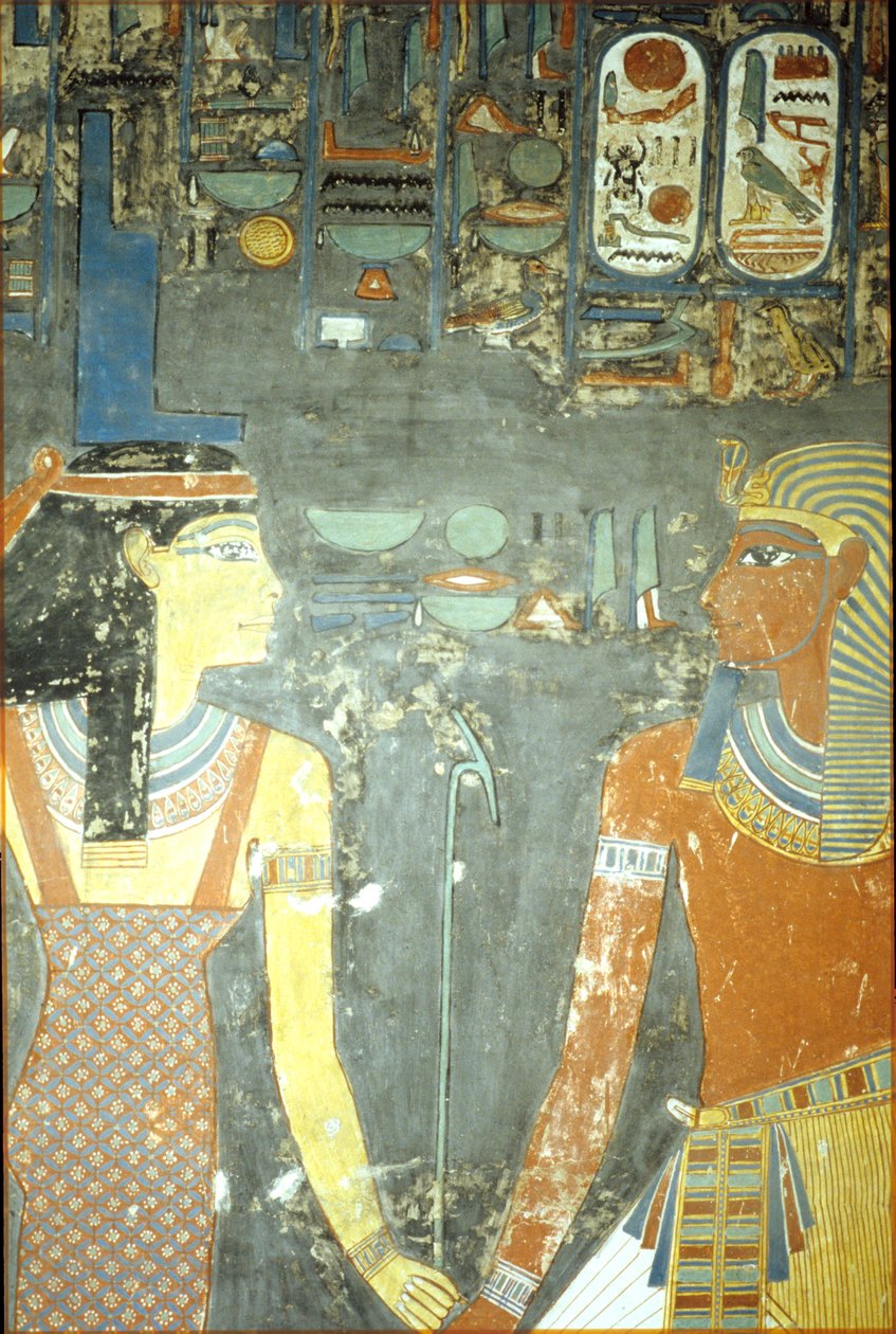 Horemheb e Isis, do túmulo de Horemheb (c.1323-1295 aC) New Kingdom (pintura de parede) de Egyptian 18th Dynasty