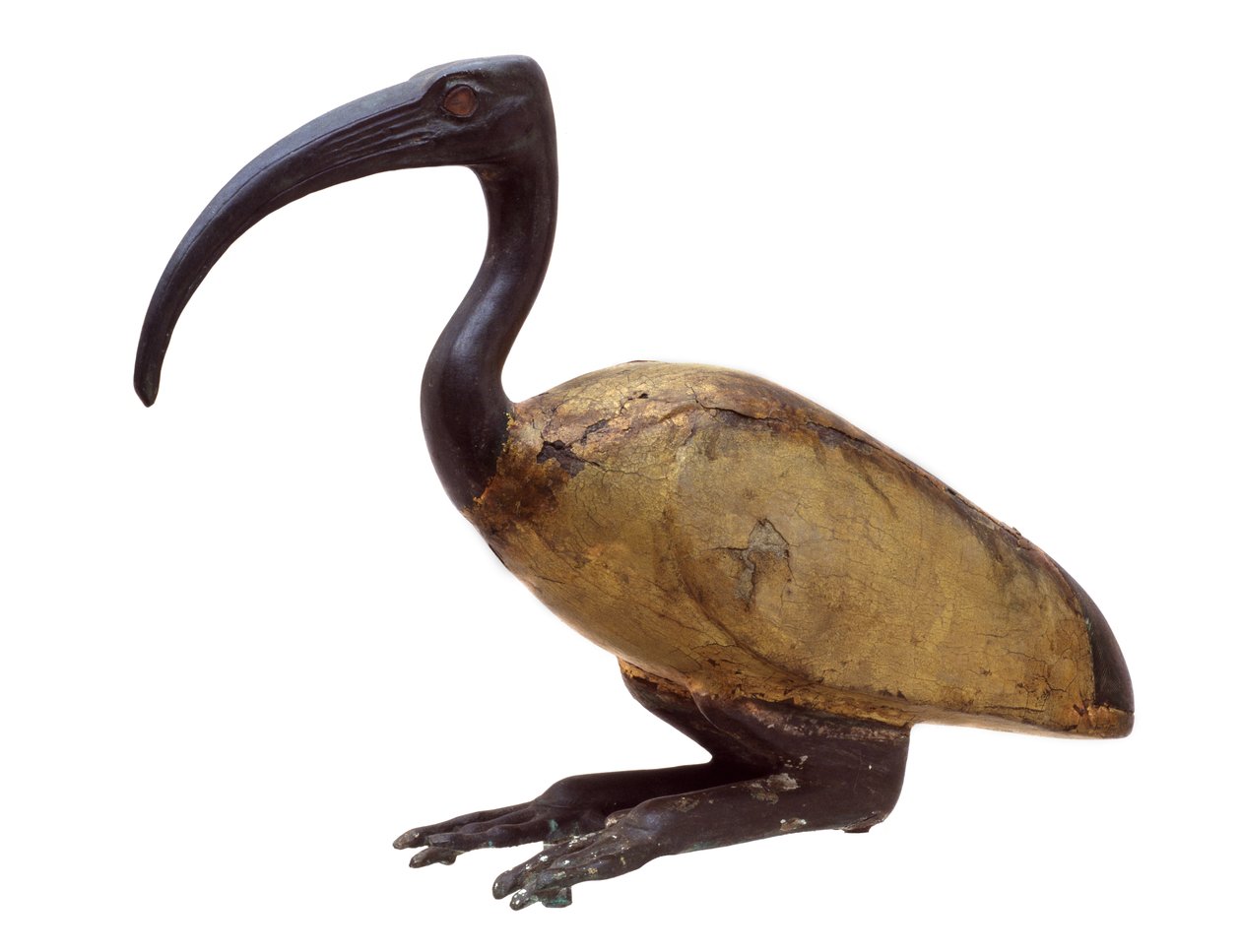Íbis, em posição de cócoras, c.1350 a.C. (madeira, bronze, vidro e dourado) de Egyptian 18th Dynasty