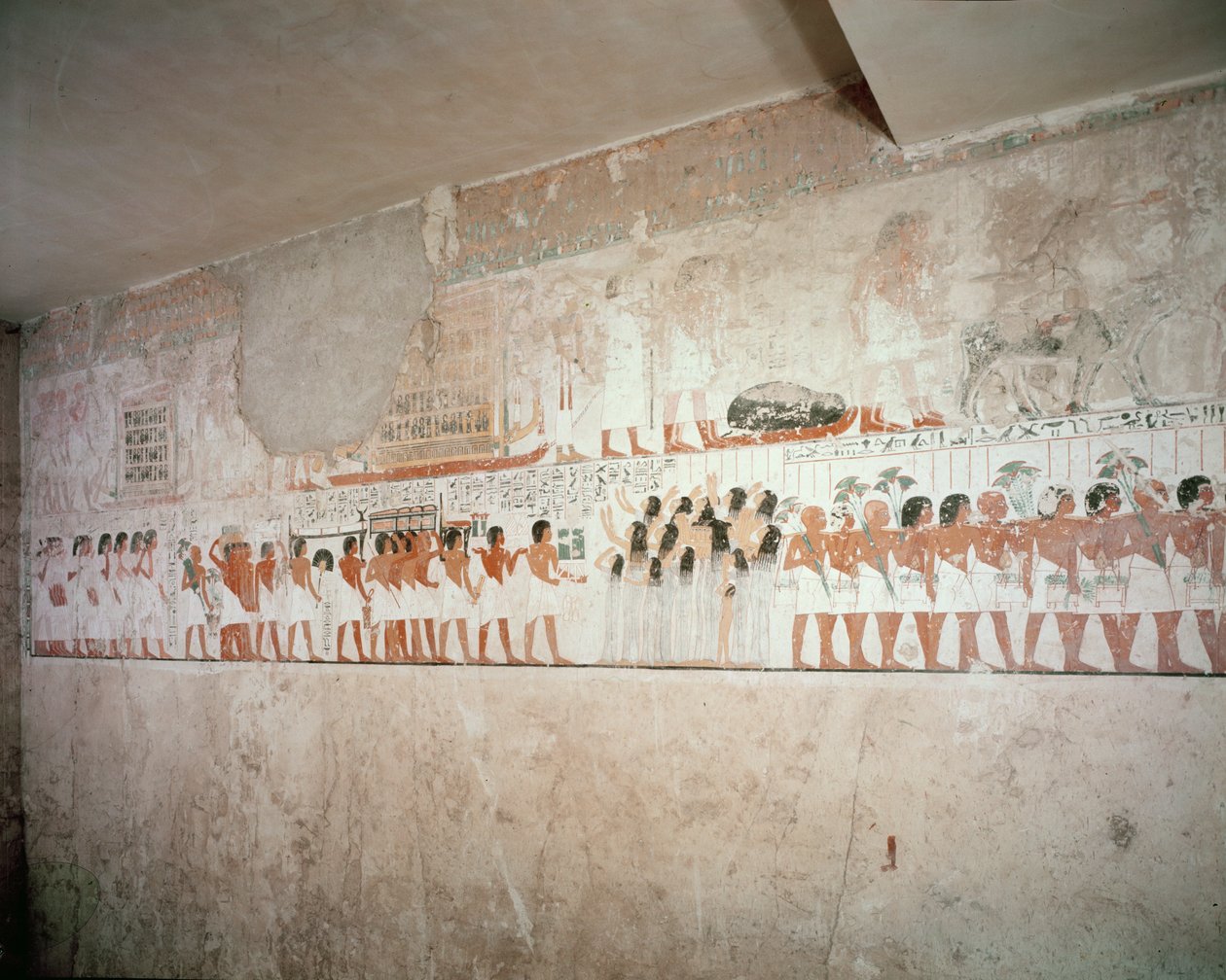 Interior do túmulo de Ramose, novo reino, c.1360 BC (pintura de parede) de Egyptian 18th Dynasty