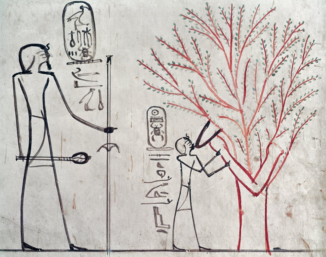 Ísis metamorfoseada em um plátano amamentando Tuthmosis III (c.1479-1425 aC) (pintura de parede) de Egyptian 18th Dynasty