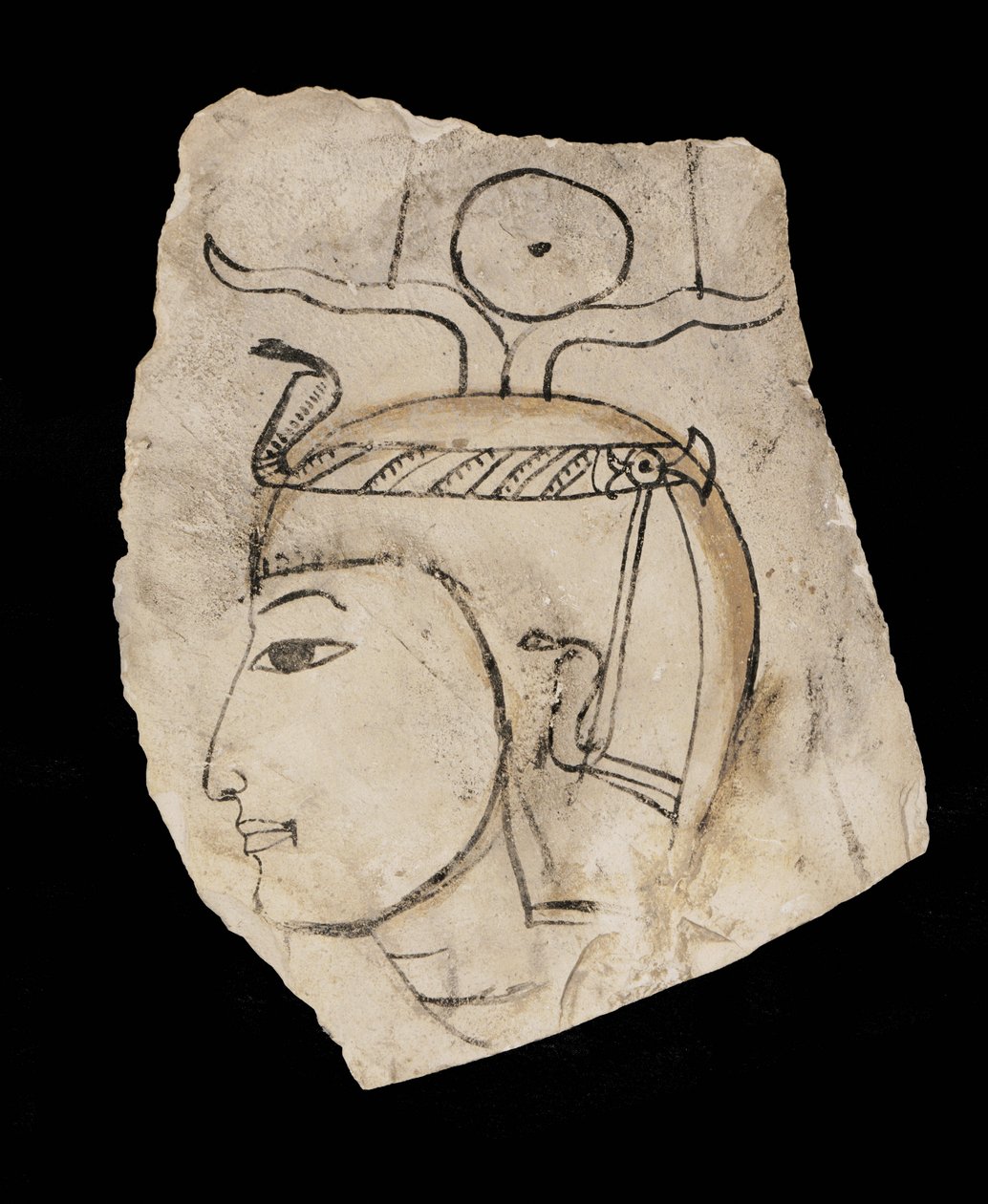 Ostracon com o retrato do faraó Amenhotep I, patrono venerado dos artesãos de Deir el Medina ... de Egyptian 18th Dynasty
