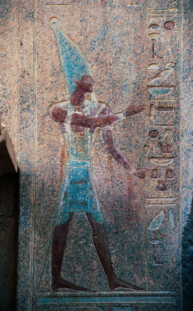 Faraó com coroa do Alto Egipto, Templo Mortuário de Hatshepsut, Deir el-Bahari, Necrópole Tebana (Lista do Património Mundial da UNESCO de Egyptian 18th Dynasty