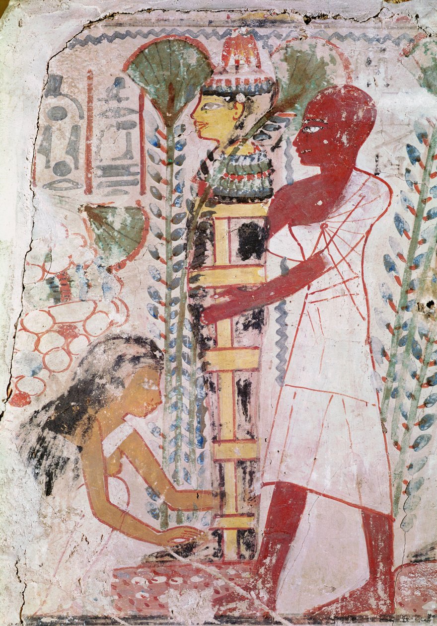 Preparando uma múmia para uma cerimônia de purificação, de um túmulo em Tebas, Novo Reino (pintura de parede) de Egyptian 18th Dynasty