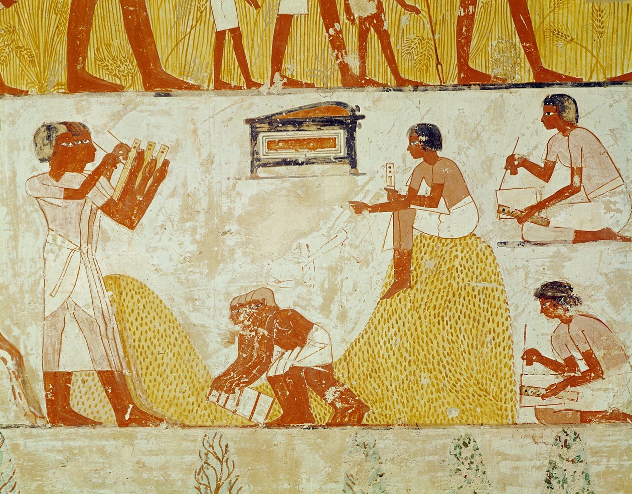 Gravando a colheita, do túmulo de Menna (pintura de parede) de Egyptian 18th Dynasty