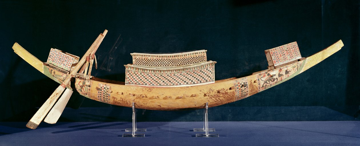 Modelo reduzido de um barco do Túmulo de Tutancâmon, Novo Reino, c.1347-37 aC (madeira) de Egyptian 18th Dynasty