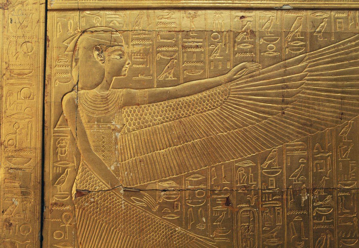 Relevo no painel exterior posterior da segunda capela funerária, Tesouro de Tutankhamon, Egipto, Civilização egípcia, Novo Reino, Dinastia XVIII de Egyptian 18th Dynasty