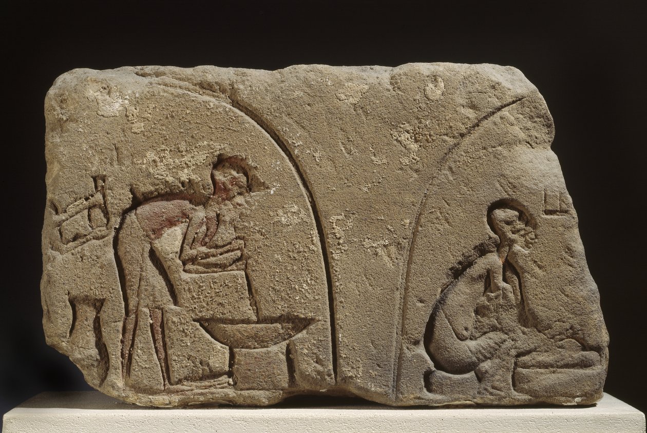 Relevo de arenito de preparação de uma refeição (arenito) de Egyptian 18th Dynasty