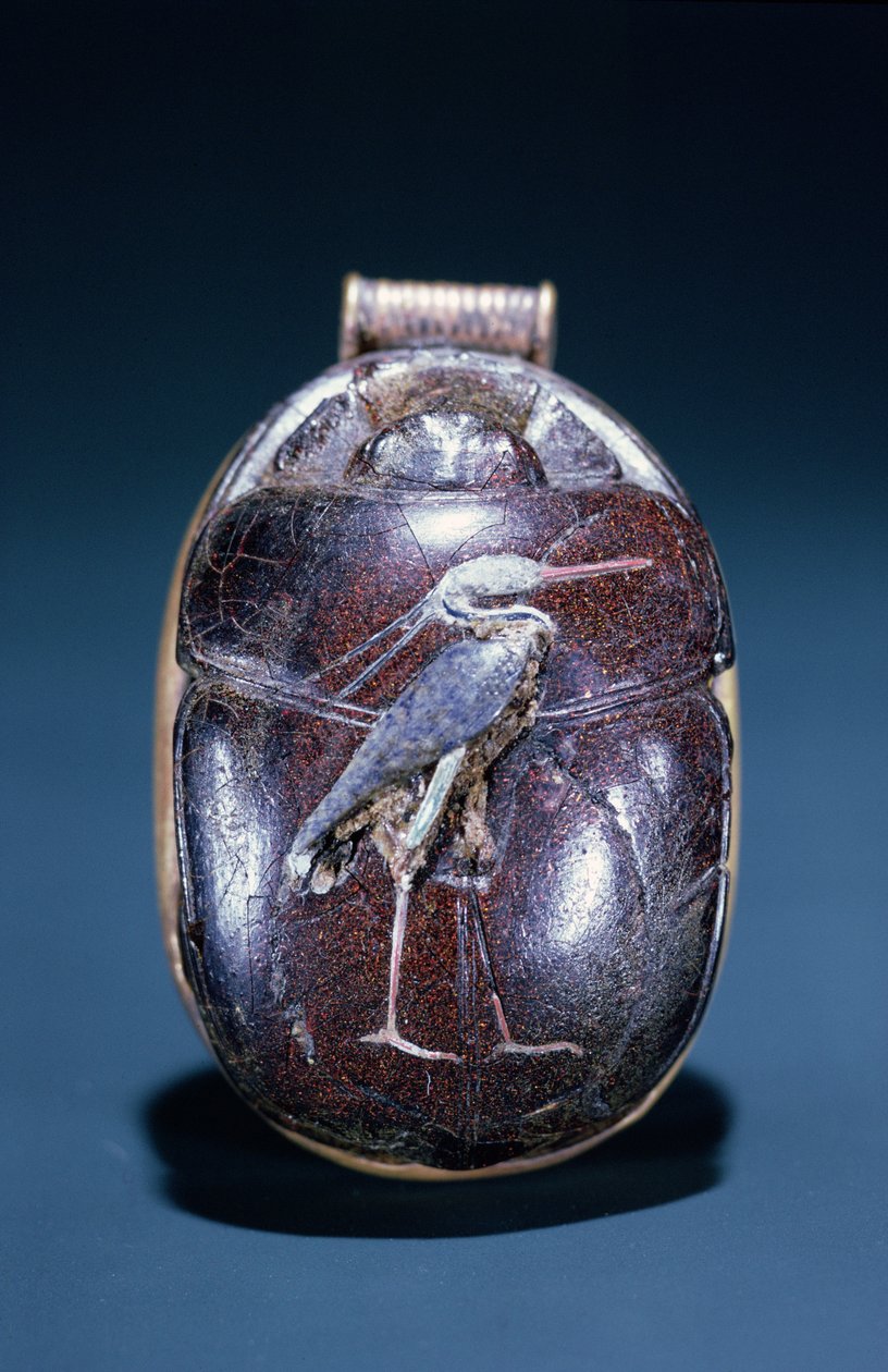 Escaravelho com Garça, do Túmulo de Tutankhamon, Novo Reino (ouro e cornalina) de Egyptian 18th Dynasty