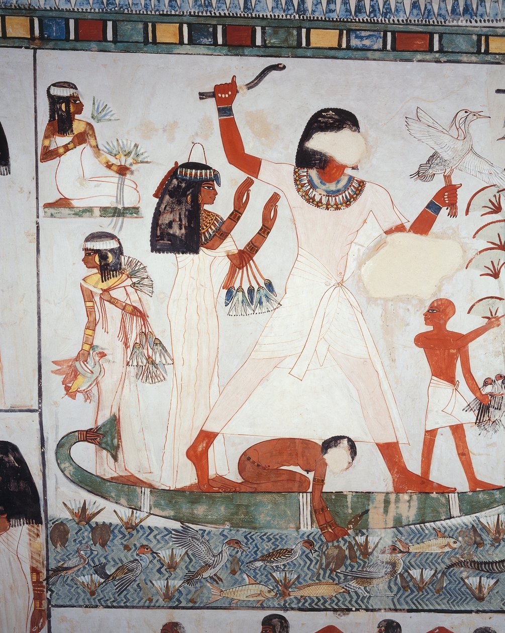 Cena de caça e pesca nos pântanos, fresco, parede norte, câmara longitudinal, Theban Tomb TT69, Sheikh Abd el-Qurna, Tebas (Lista do Património Mundial da Unesco de Egyptian 18th Dynasty