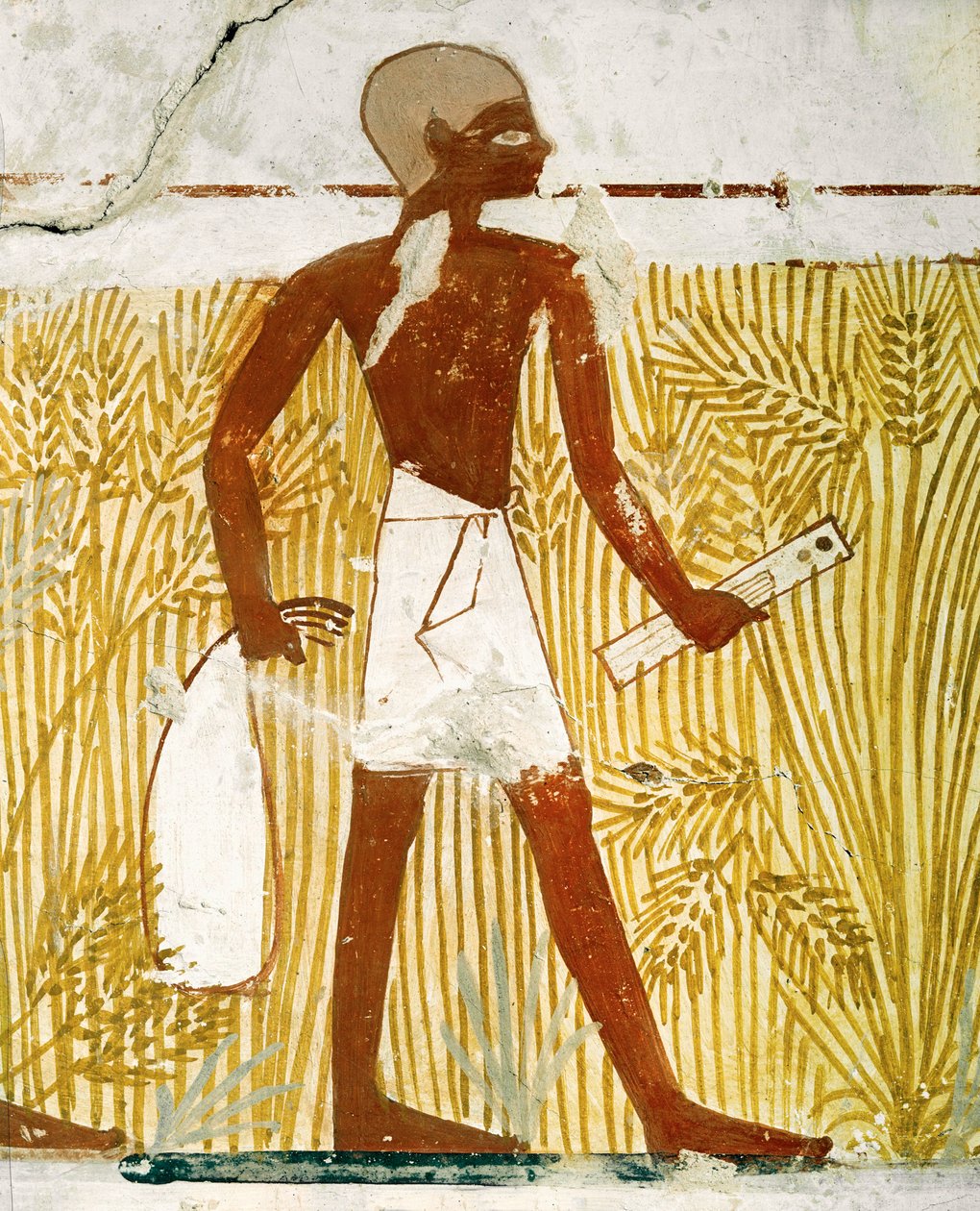 Escriba com caixa de medição de grãos com caneta de palheta de Egyptian 18th Dynasty