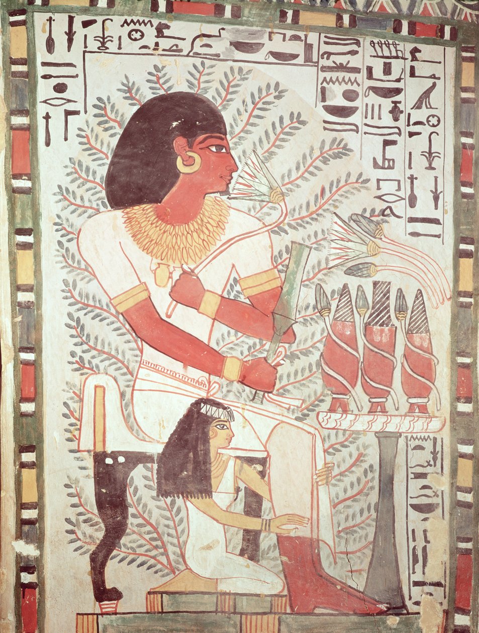 Sennefer sentado com sua esposa, Meryt, do túmulo de Sennefer, New Kingdom (pintura de parede) de Egyptian 18th Dynasty