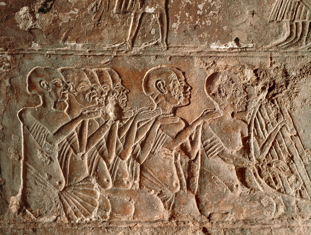 Cantores e harpistas, relevo de Egyptian 18th Dynasty