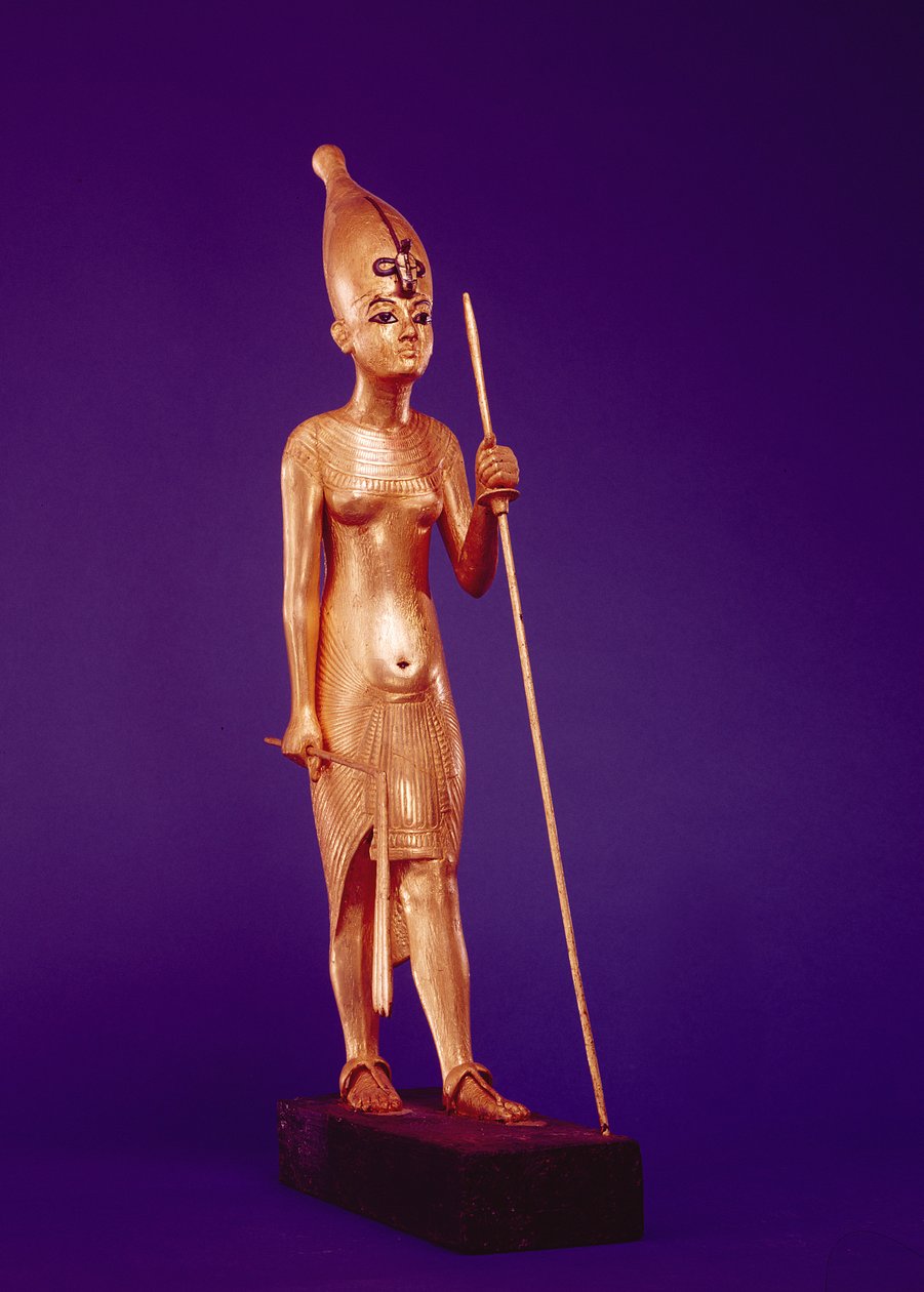 Estatueta do rei, do túmulo de Tutancâmon (c.1370-1352 aC) Novo reino (madeira dourada) de Egyptian 18th Dynasty