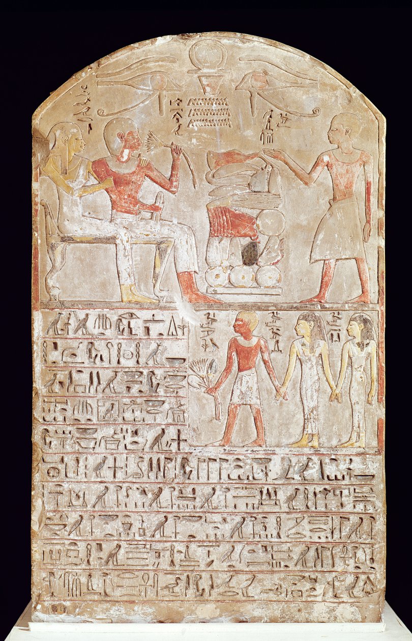 Stele representando uma refeição funerária, New Kingdom (calcário pintado) de Egyptian 18th Dynasty
