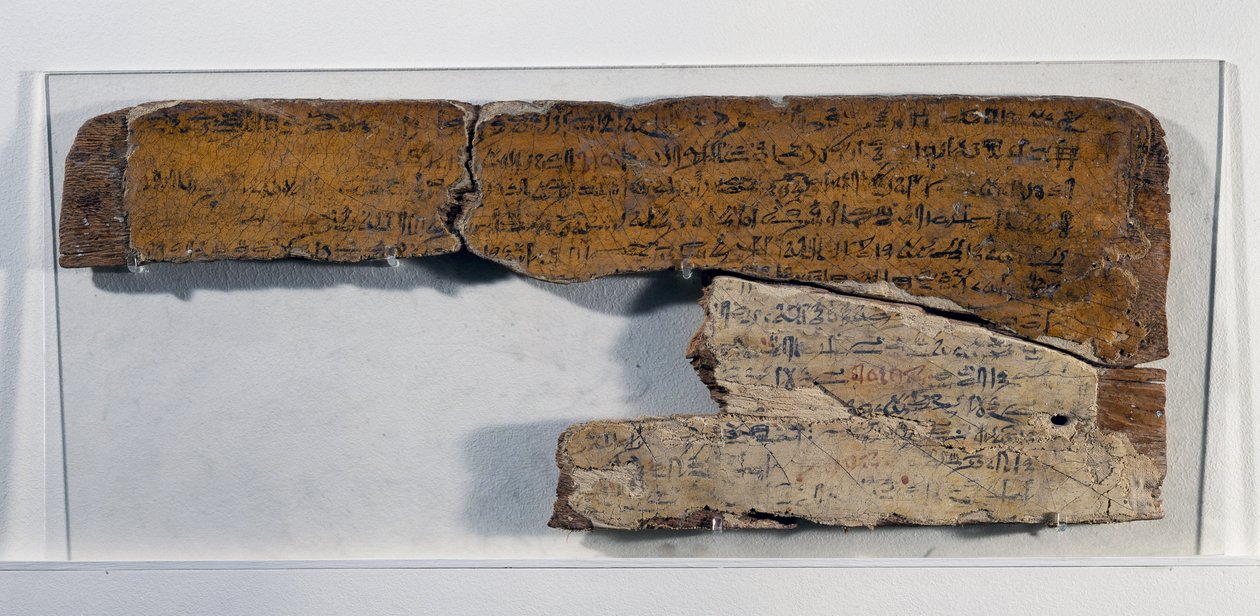 Tábua de aprendiz de escriba, com texto de Sátira dos ofícios, madeira, 52x20,5x1 cm, civilização egípcia, Novo Reino, Dinastia XVIII de Egyptian 18th Dynasty