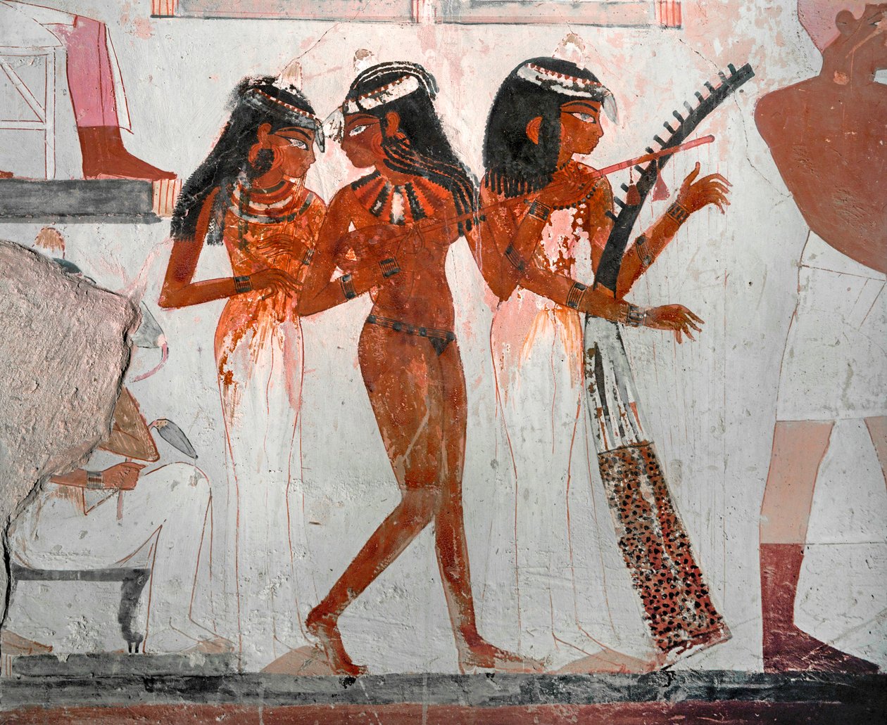 Três mulheres com instrumentos musicais de Egyptian 18th Dynasty