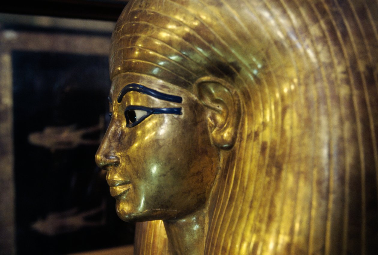 Sarcófago de Tjuya, do Túmulo de Yuya Tjuya, Vale dos Reis, Egito, Civilização egípcia, Novo Reino, Dinastia XVIII, Pormenor de Egyptian 18th Dynasty