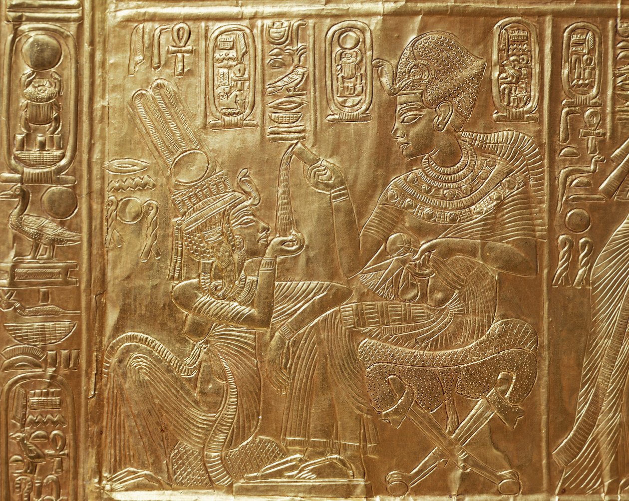 Tutankhamon e a sua mulher, pormenor do caixão ritual de Egyptian 18th Dynasty