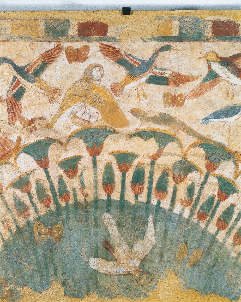 Pintura mural representando a flora e a fauna dos pântanos ao longo do rio Nilo, do túmulo de Neferhetep, pormenor de Egyptian 18th Dynasty