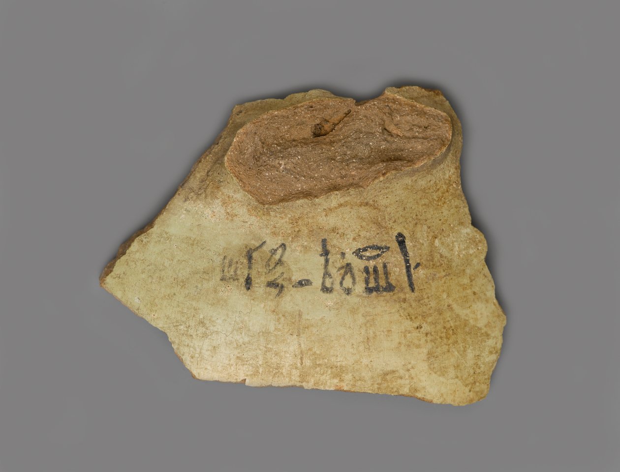 Rótulo de vinho, encontrado no Palácio de Amenhotep III, Tebas, Novo Reino (terracota com pigmento) de Egyptian 18th Dynasty