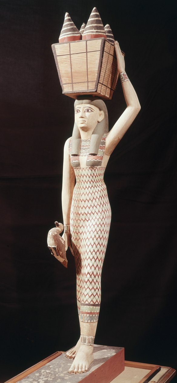 Mulher carregando ofertas, New Kingdom (madeira pintada) de Egyptian 18th Dynasty