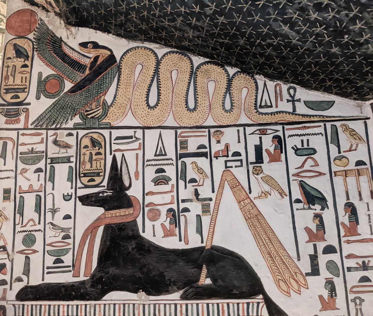 Anúbis e cobra (pintura de parede) de Egyptian 19th Dynasty